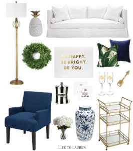 Navy Blue Greed and Gold Living Room