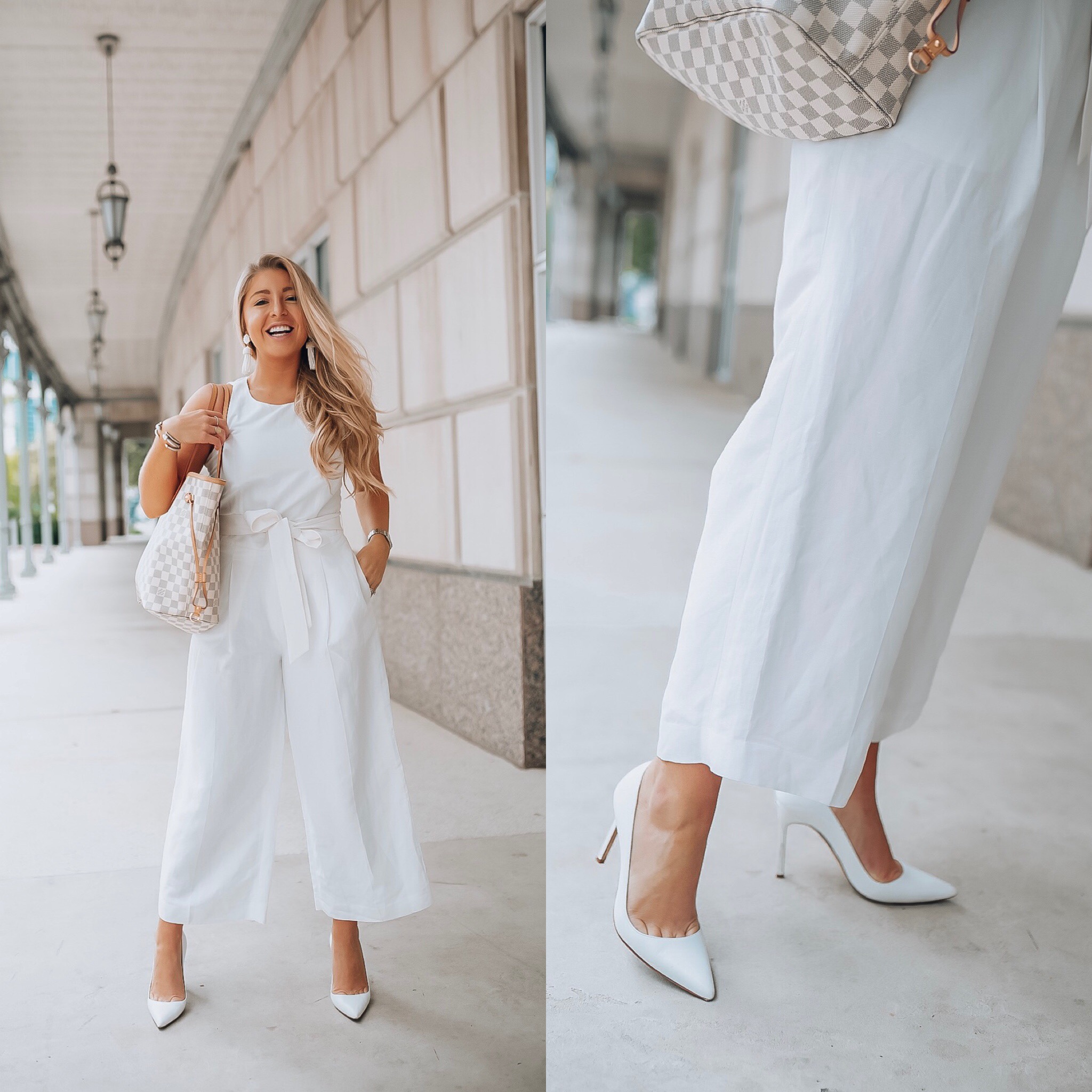 white linen pantsuit