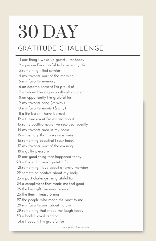 30 Day Gratitude Challenge - LifetoLauren